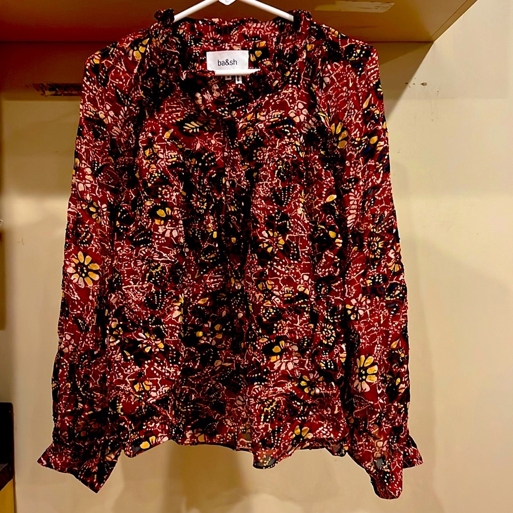 Bash Pullover Top With Burgundy Base. Small Flowe… - image 1